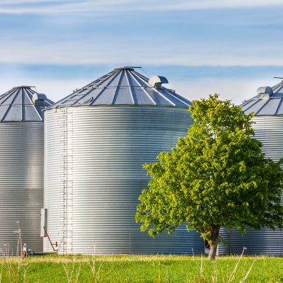 Granaries for storing wheat and other cereal grains.